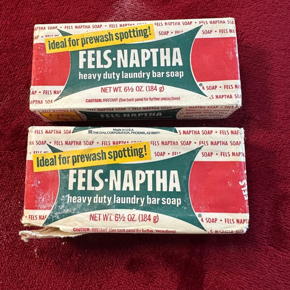 Vintage Fels-Naptha Laundry Bar Soap Heavy Duty‎ Stain Remover 6.5oz Set of 2